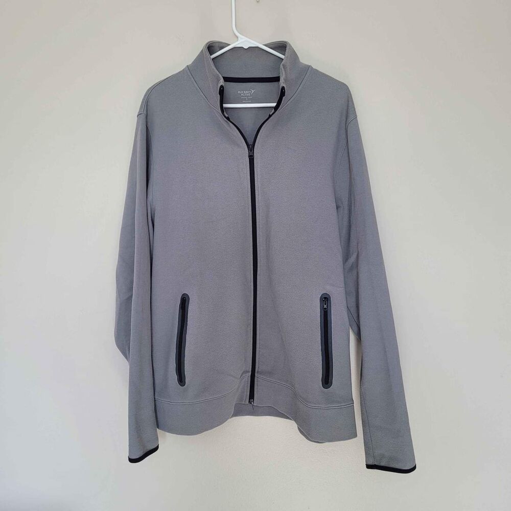 Old Navy Sctive Dynamic Fleece Light Grey Full Zip Sweater Mens Size XL